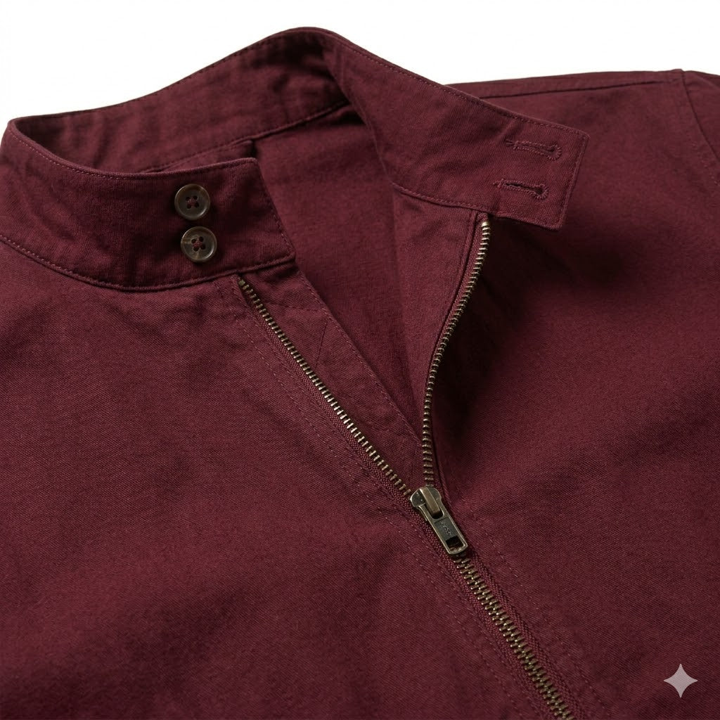 Burgundy Cotton Blend Harrington Jacket