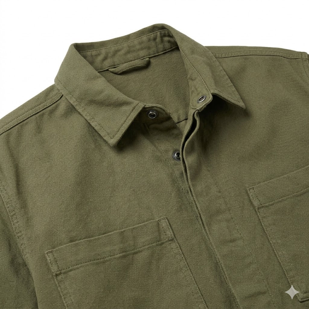 Olive Green Brushed Cotton Twill Overshirt