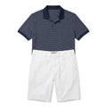 Navy Striped Polo and White Shorts Casual Set