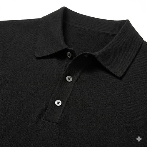 Black Mercerized Cotton Knitted Polo Shirt