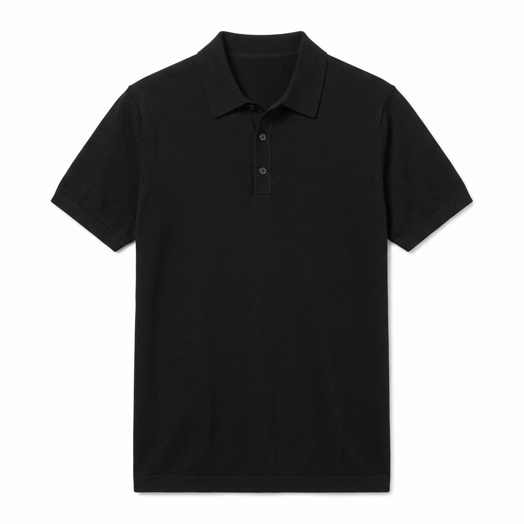 Black Mercerized Cotton Knitted Polo Shirt