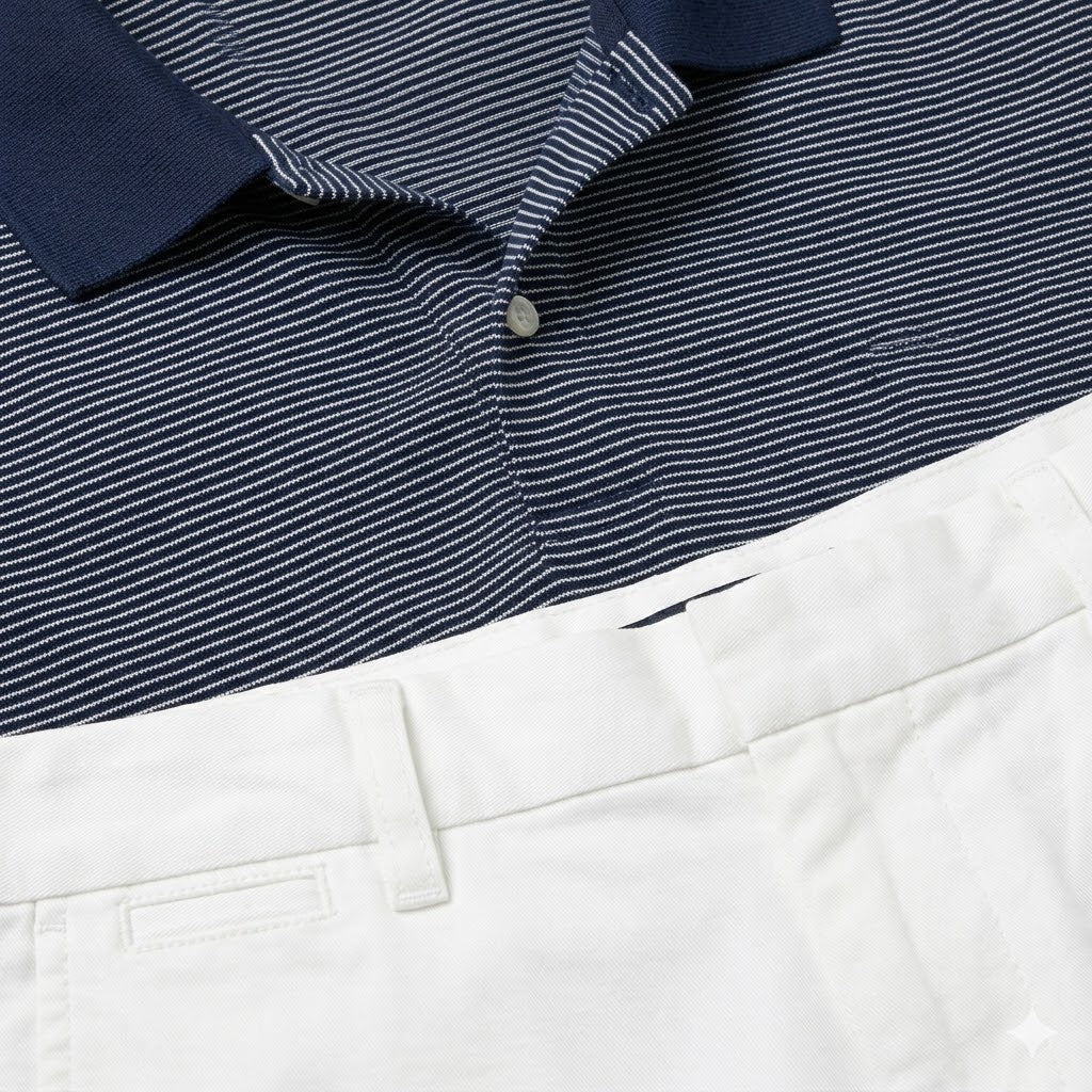 Navy Striped Polo and White Shorts Casual Set