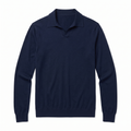 Navy Merino Wool Long Sleeve Polo Shirt