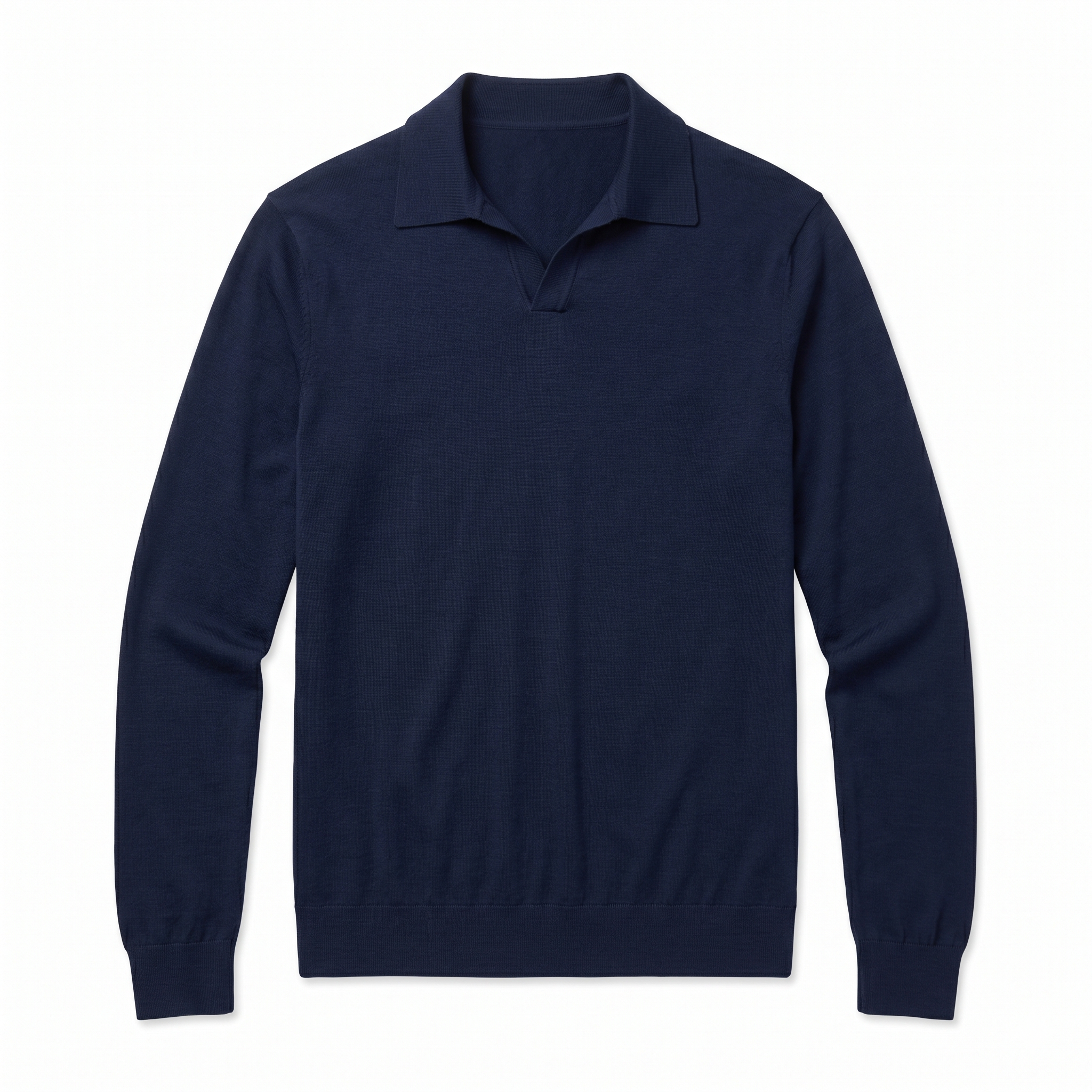 Navy Merino Wool Long Sleeve Polo Shirt