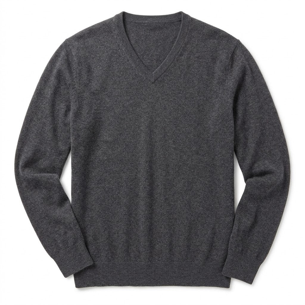 Charcoal Grey Cashmere Blend V-Neck Sweater
