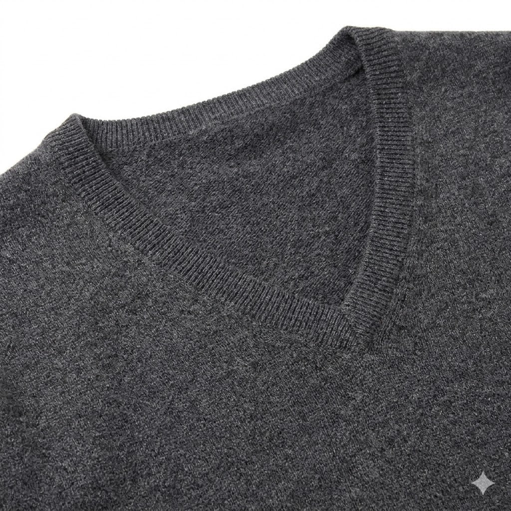 Charcoal Grey Cashmere Blend V-Neck Sweater