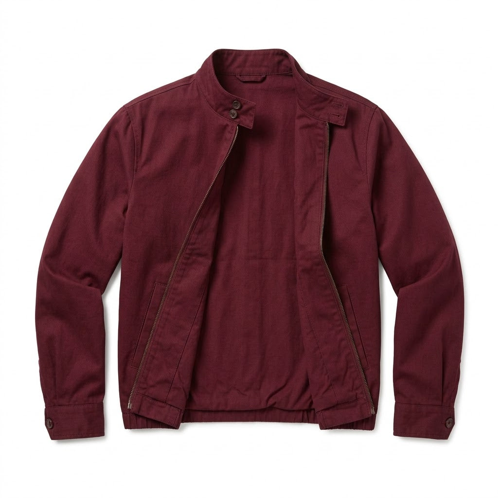 Burgundy Cotton Blend Harrington Jacket